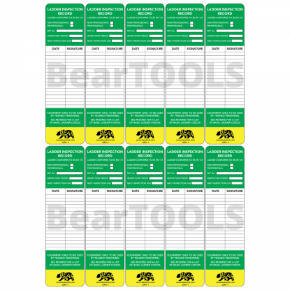 	BearTOOLS Ladder Inspection Record Inserts - Pk10
