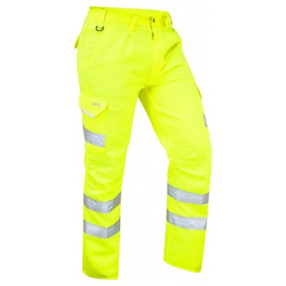     LEO Bideford Heavyweight Hi-Vis Poly / Cotton Cargo Trousers - Yellow/Grey
